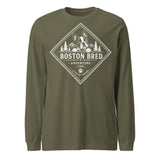Boston Bred Adventure Led – Outdoor And Hiking Dog Lover Unisex Long Sleeve Tee . Military Green
