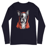 Boston Terrier in a Red Hoodie Long Sleeve Tee