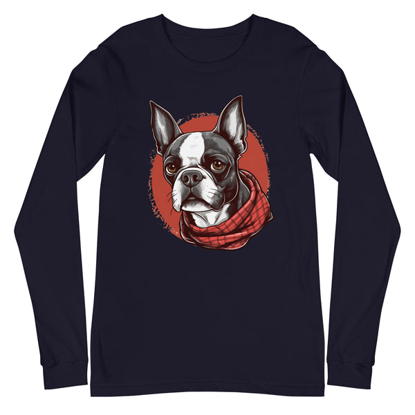 Boston Terrier Red Bandana Long Sleeve Tee