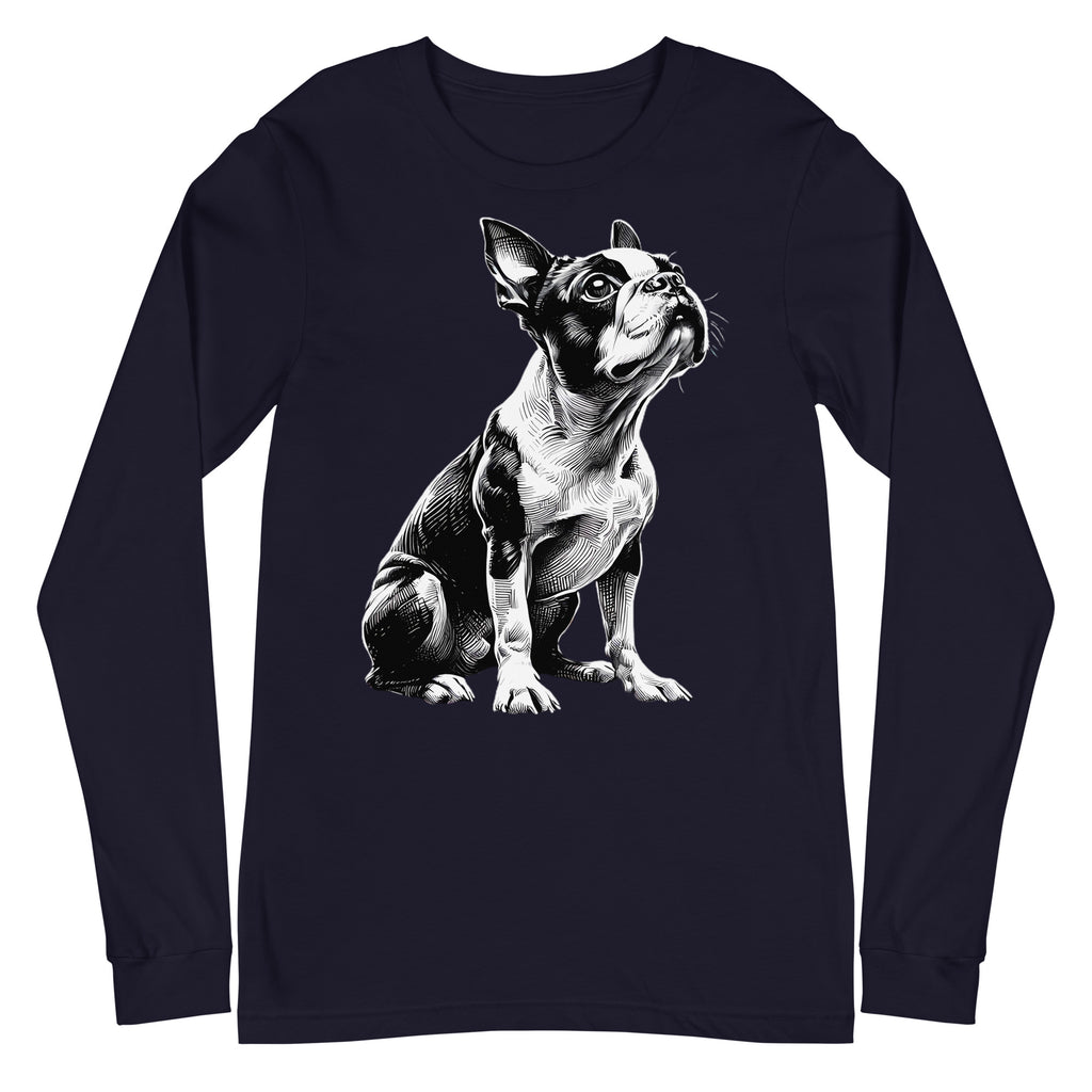 Boston Terrier Line Art Unisex Long Sleeve Tee