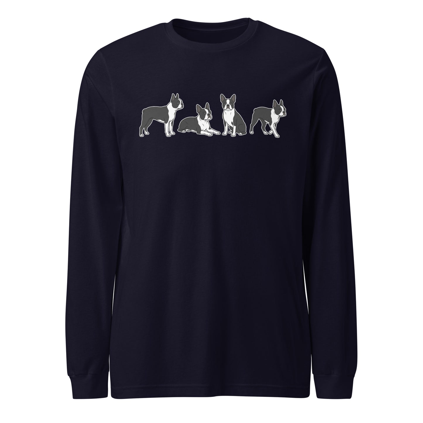 4 Boston Terrier Poses Unisex Long Sleeve Tee . Navy