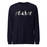4 Boston Terrier Poses Unisex Long Sleeve Tee . Navy