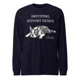 Emotional Support Potato Boston Terrier Dog Unisex Long Sleeve Tee . Navy