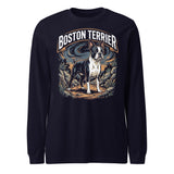 Boston Terrier Wilderness Guardian Unisex Long Sleeve Tee . Navy