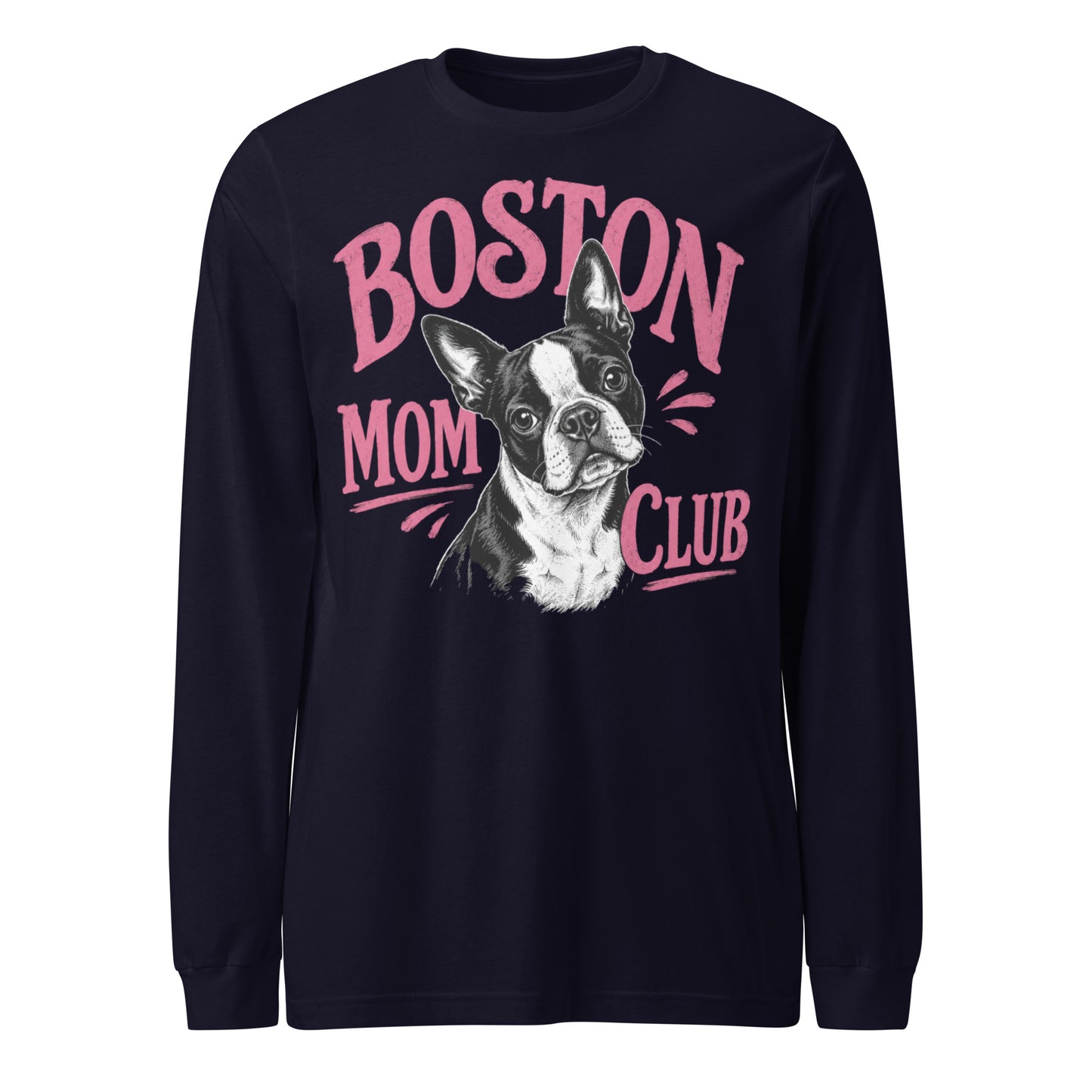 Boston Mom Club Long Sleeve Tee . Navy