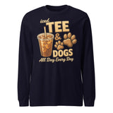 Iced Tea & Dogs All Day Every Day Unisex Long Sleeve Shirt - Funny Dog Lover Tee . Navy