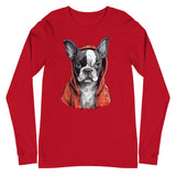 Boston Terrier in a Red Hoodie Long Sleeve Tee