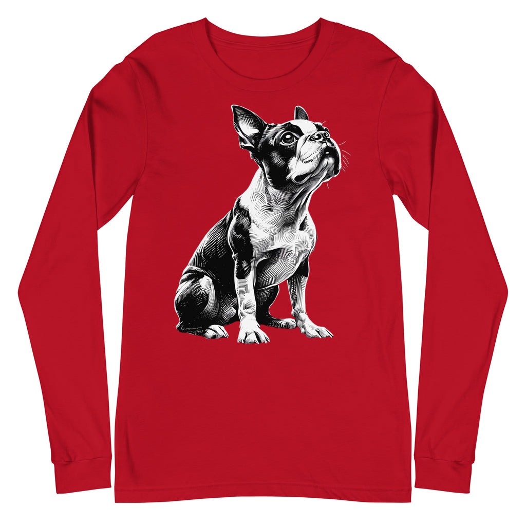 Boston Terrier Line Art Unisex Long Sleeve Tee