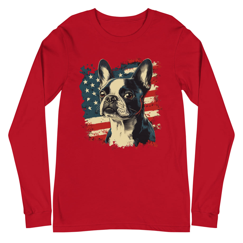 Patriotic Boston Terrier USA Flag Unisex Long Sleeve Tee