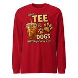 Iced Tea & Dogs All Day Every Day Unisex Long Sleeve Shirt - Funny Dog Lover Tee . Red