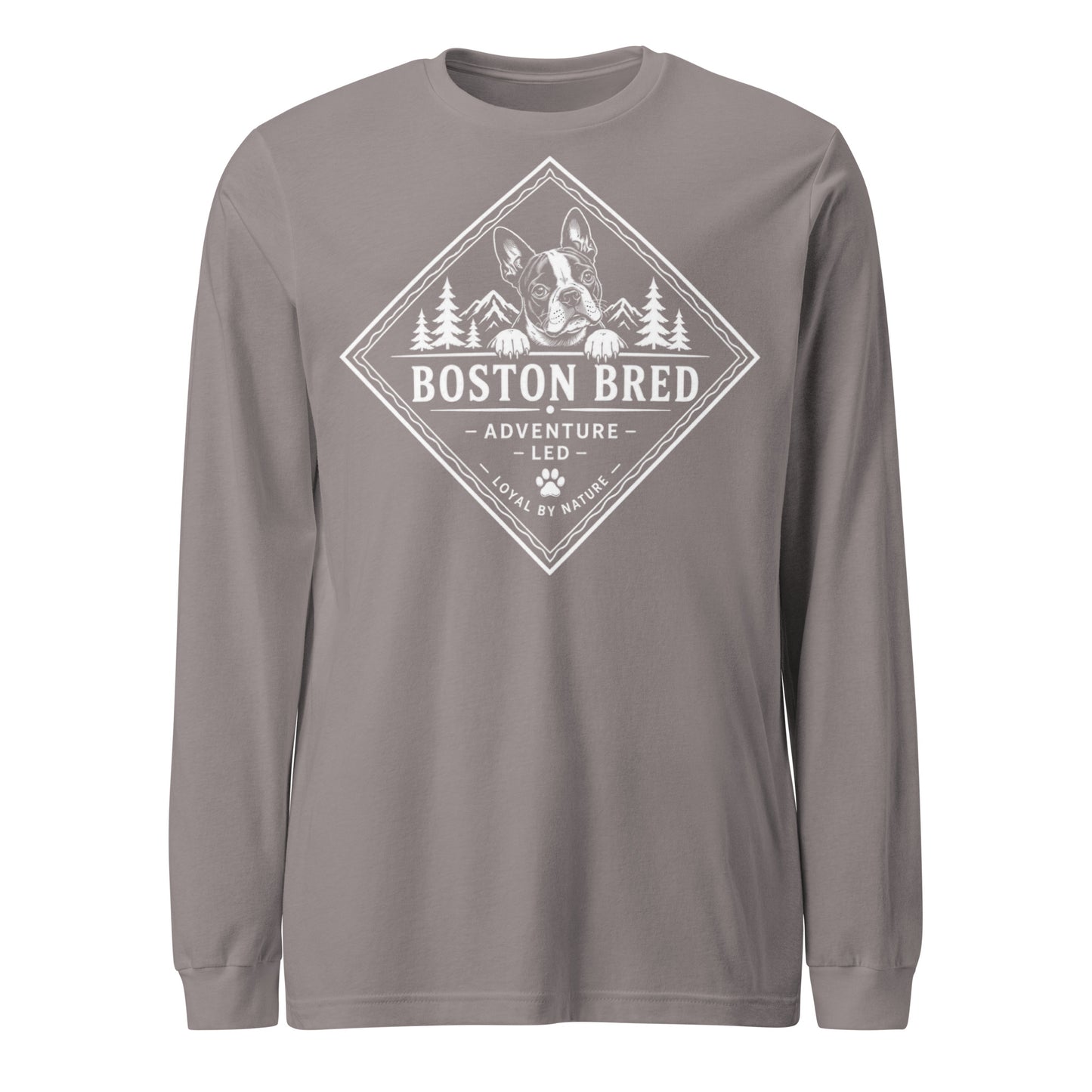 Boston Bred Adventure Led – Outdoor And Hiking Dog Lover Unisex Long Sleeve Tee . Storm