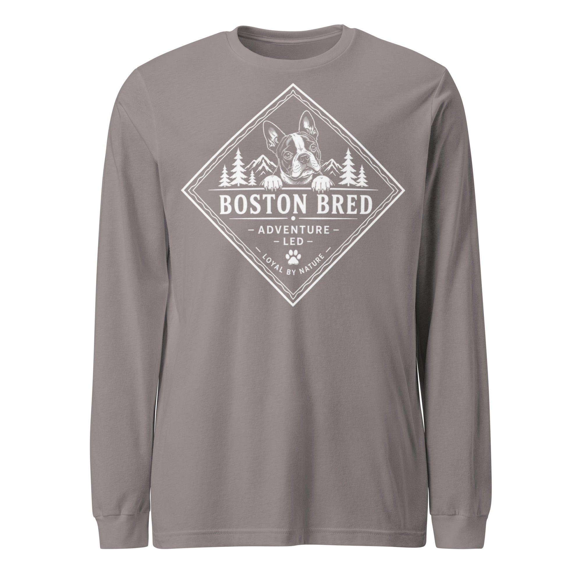 Boston Bred Adventure Led – Outdoor And Hiking Dog Lover Unisex Long Sleeve Tee . Storm