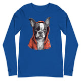 Boston Terrier in a Red Hoodie Long Sleeve Tee
