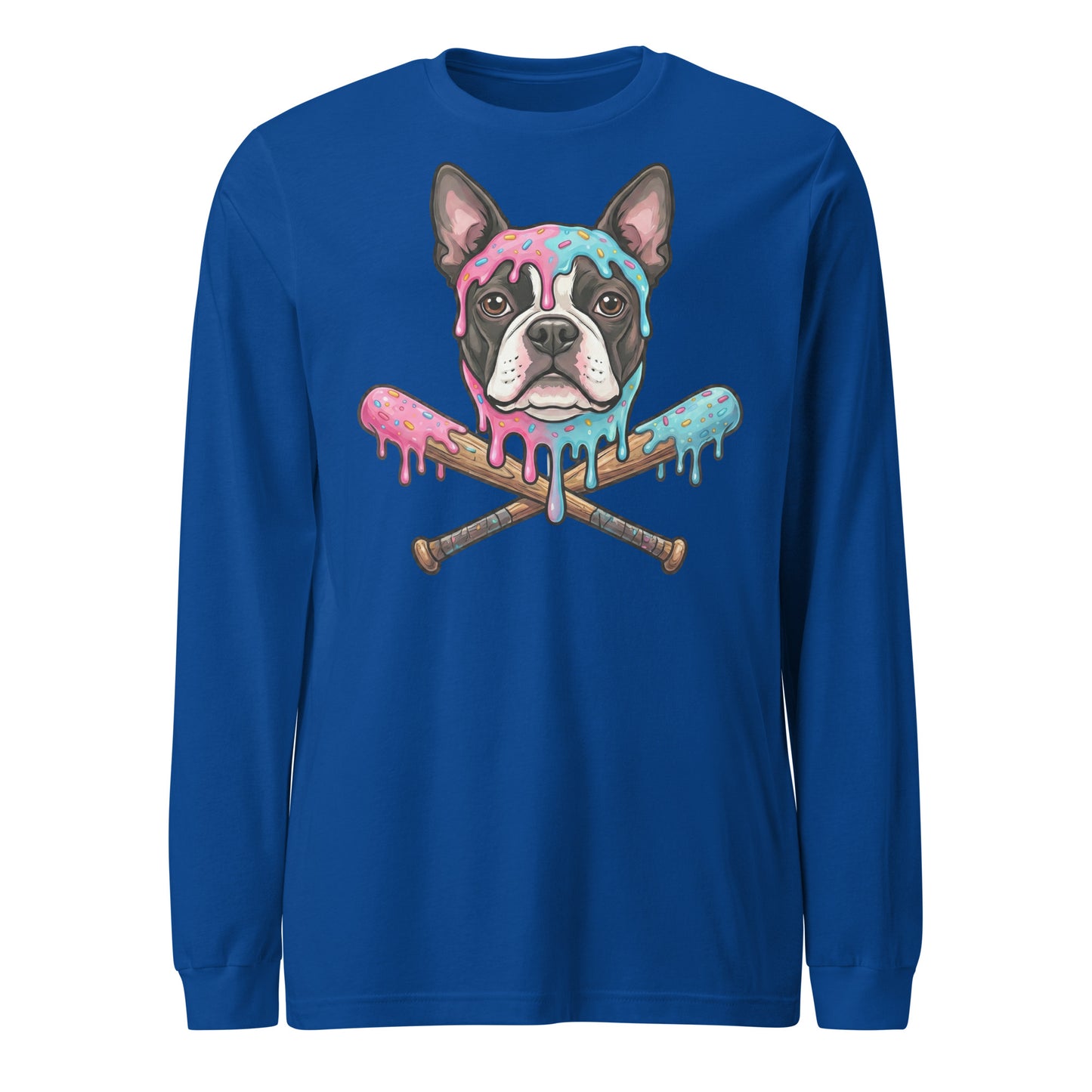 Baseball Drip Boston Terrier Dog Unisex Long Sleeve Tee . True Royal