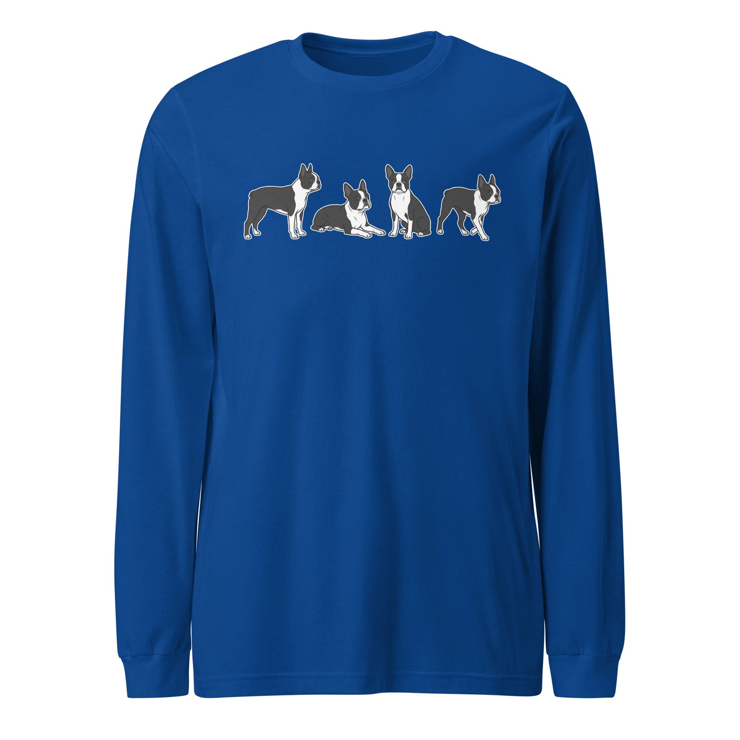 4 Boston Terrier Poses Unisex Long Sleeve Tee . True Royal