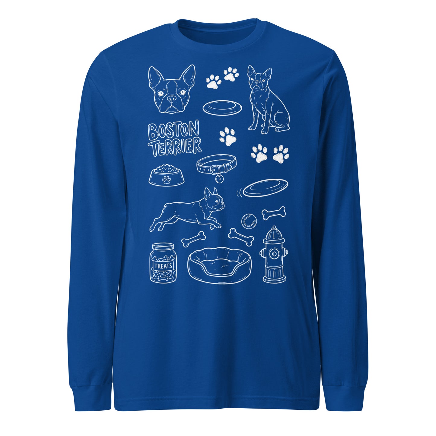 Boston Terrier Doodle Dog Lover Unisex Long Sleeve Tee . True Royal