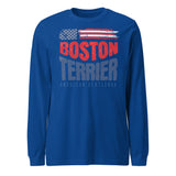 Boston Terrier American Flag Unisex Long Sleeve Shirt – 4th of July Patriotic Dog Tee | USA 250th Birthday Shirt . True Royal