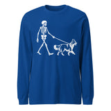 Skeleton Walking Border Collie Halloween Unisex Long Sleeve Tee . True Royal
