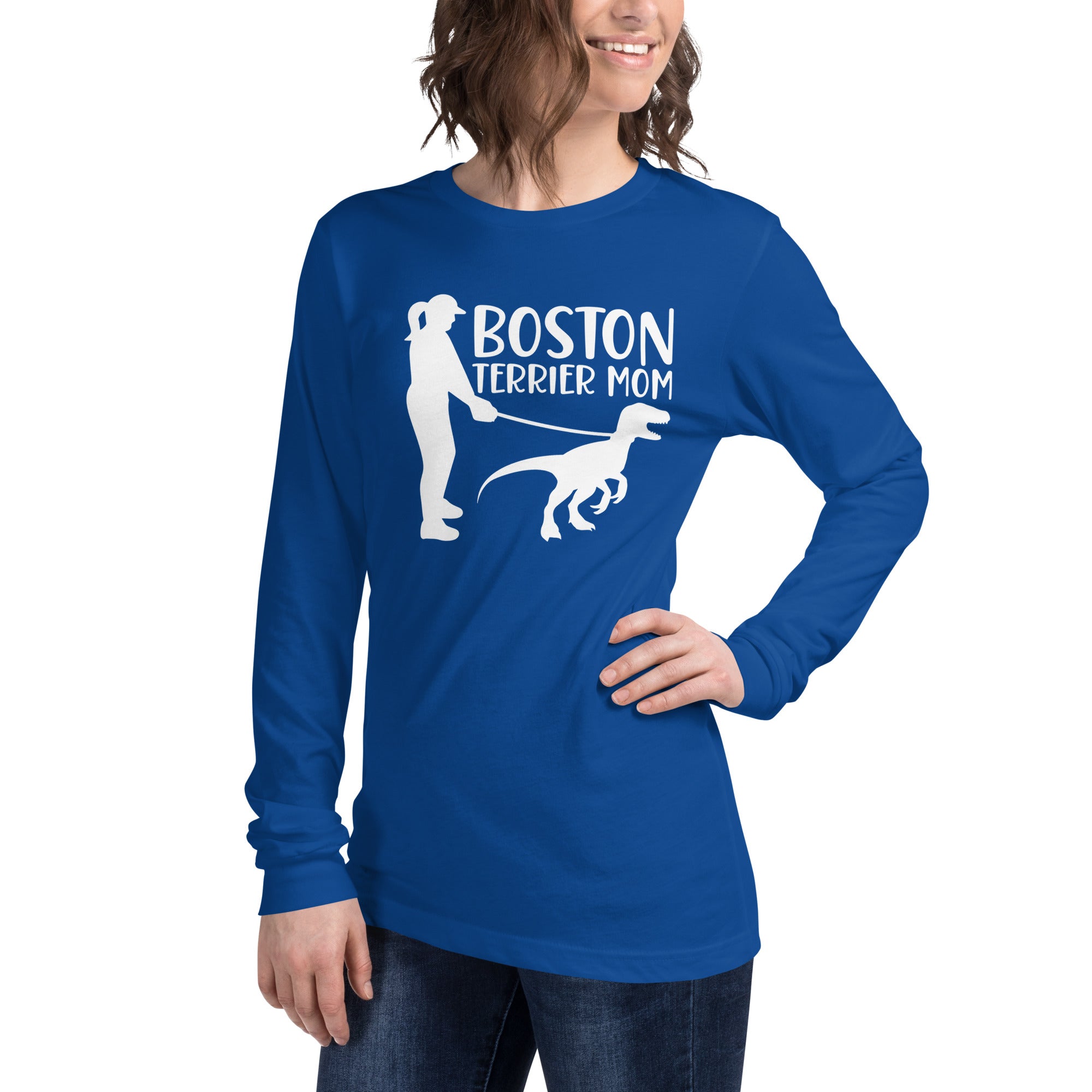 Boston Terrier Mom Dinosaur Long Sleeve Tee