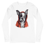Boston Terrier in a Red Hoodie Long Sleeve Tee