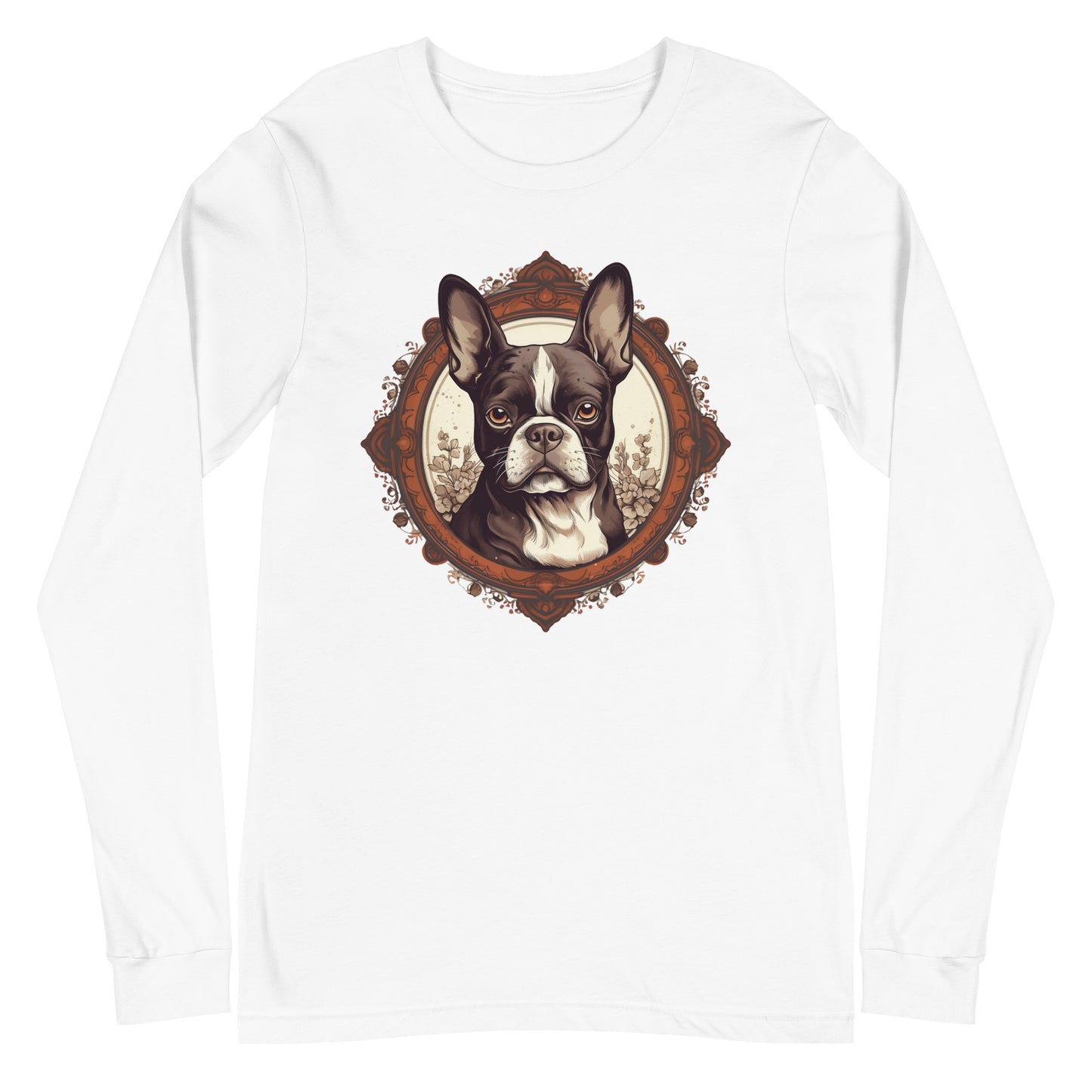 Vintage-Inspired Red Brown Boston Terrier Long Sleeve Tee