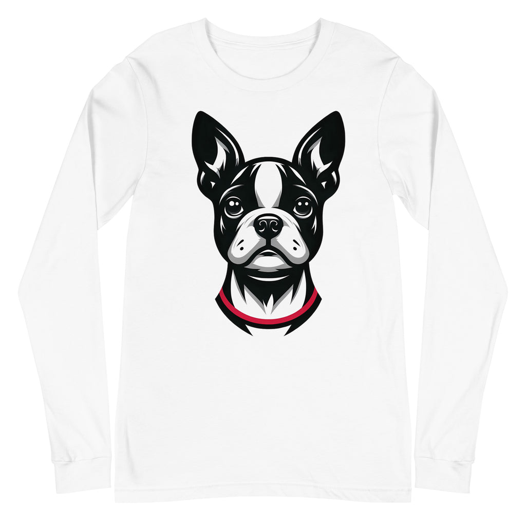 Minimalist Boston Terrier Face Design Unisex Long Sleeve Tee