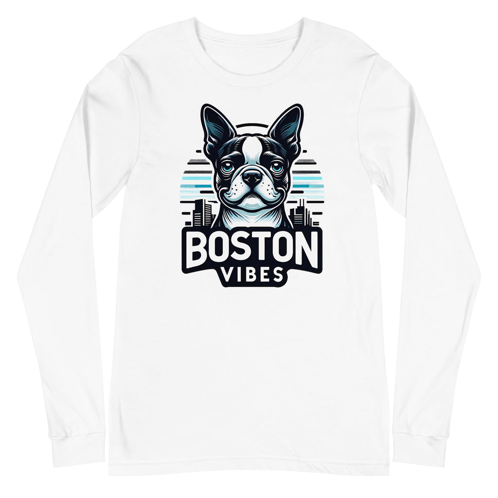 Boston Terrier Vibes Unisex Long Sleeve Tee