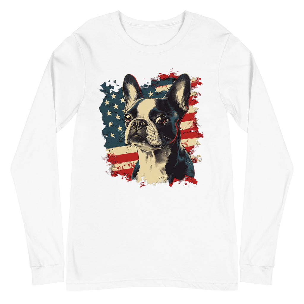 Patriotic Boston Terrier USA Flag Unisex Long Sleeve Tee