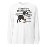 Boston Terrier Anatomy Illustrated Unisex Long Sleeve Tee . White