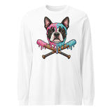 Baseball Drip Boston Terrier Dog Unisex Long Sleeve Tee . White