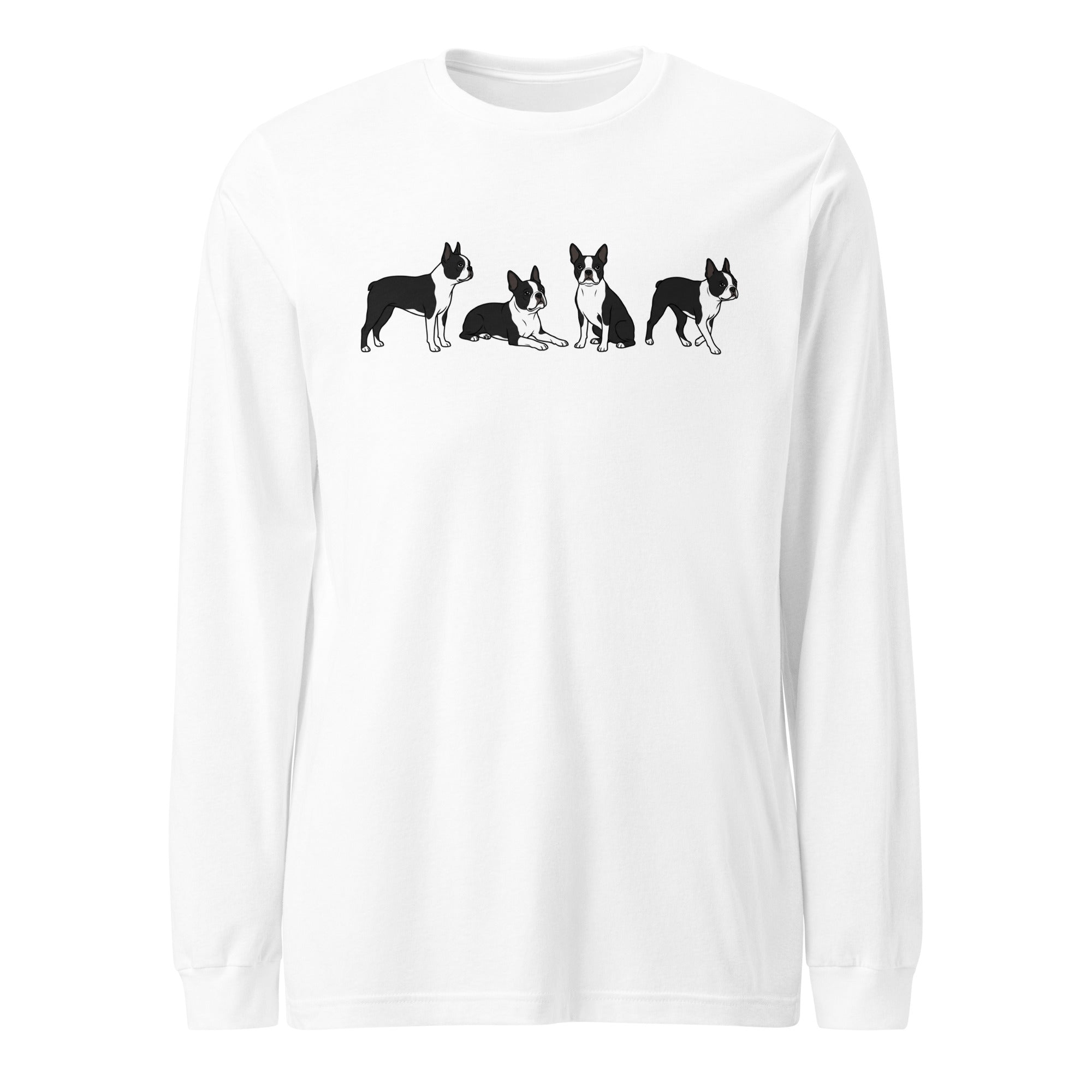 4 Boston Terrier Poses Unisex Long Sleeve Tee . White