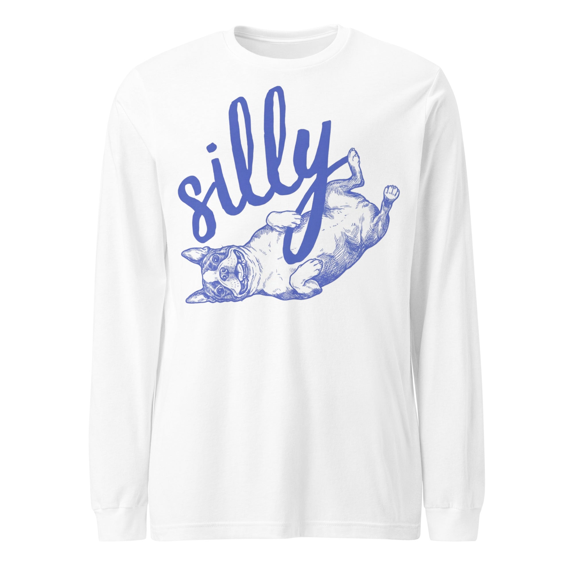 Silly Boston Terrier Dog Upside Down Unisex Long Sleeve Tee . White