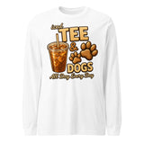 Iced Tea & Dogs All Day Every Day Unisex Long Sleeve Shirt - Funny Dog Lover Tee . White
