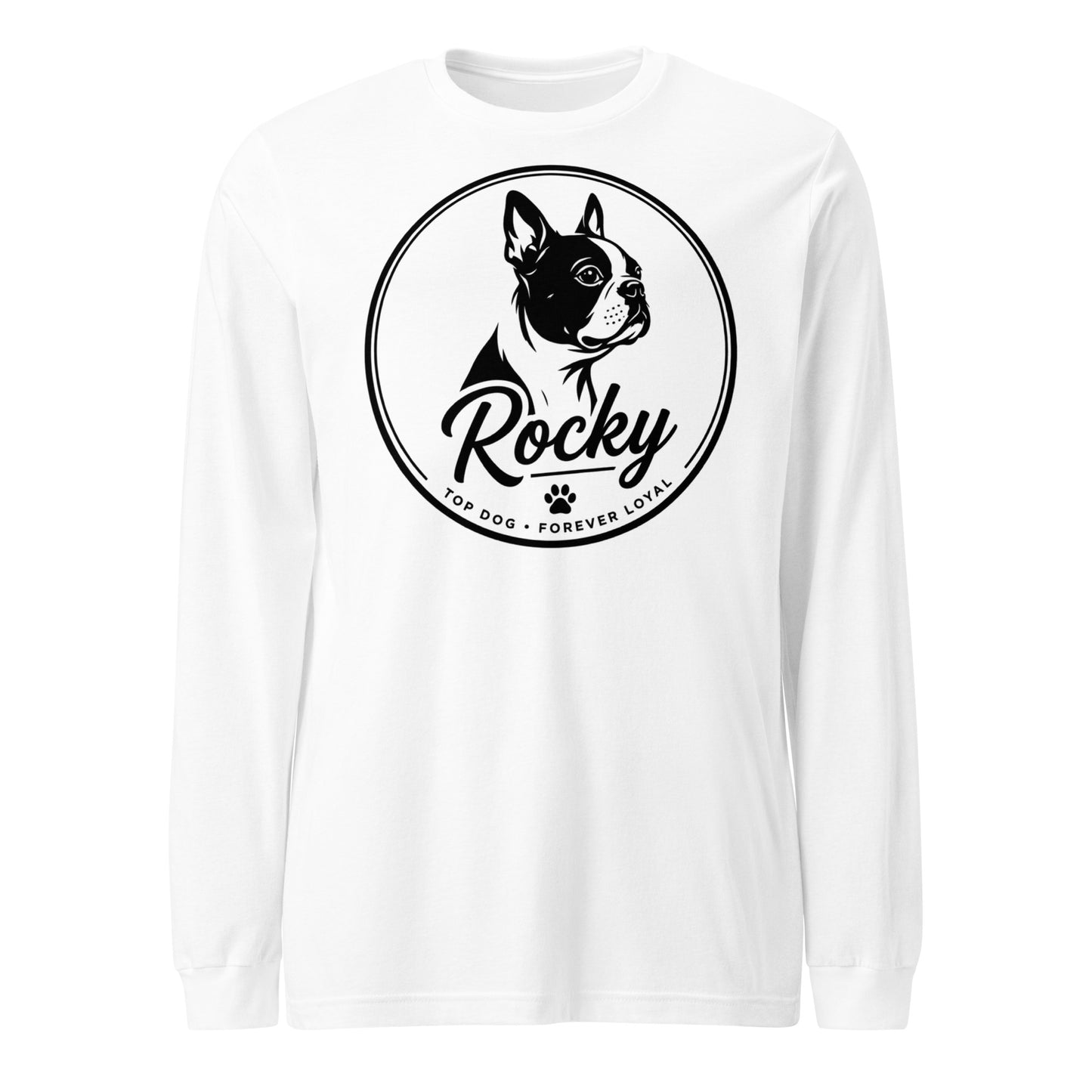 Personalized Dog Silhouette Long Sleeve Tee with Custom Name & Tagline . White
