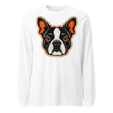 Halloween Boston Terrier Face Unisex Long Sleeve Tee . White