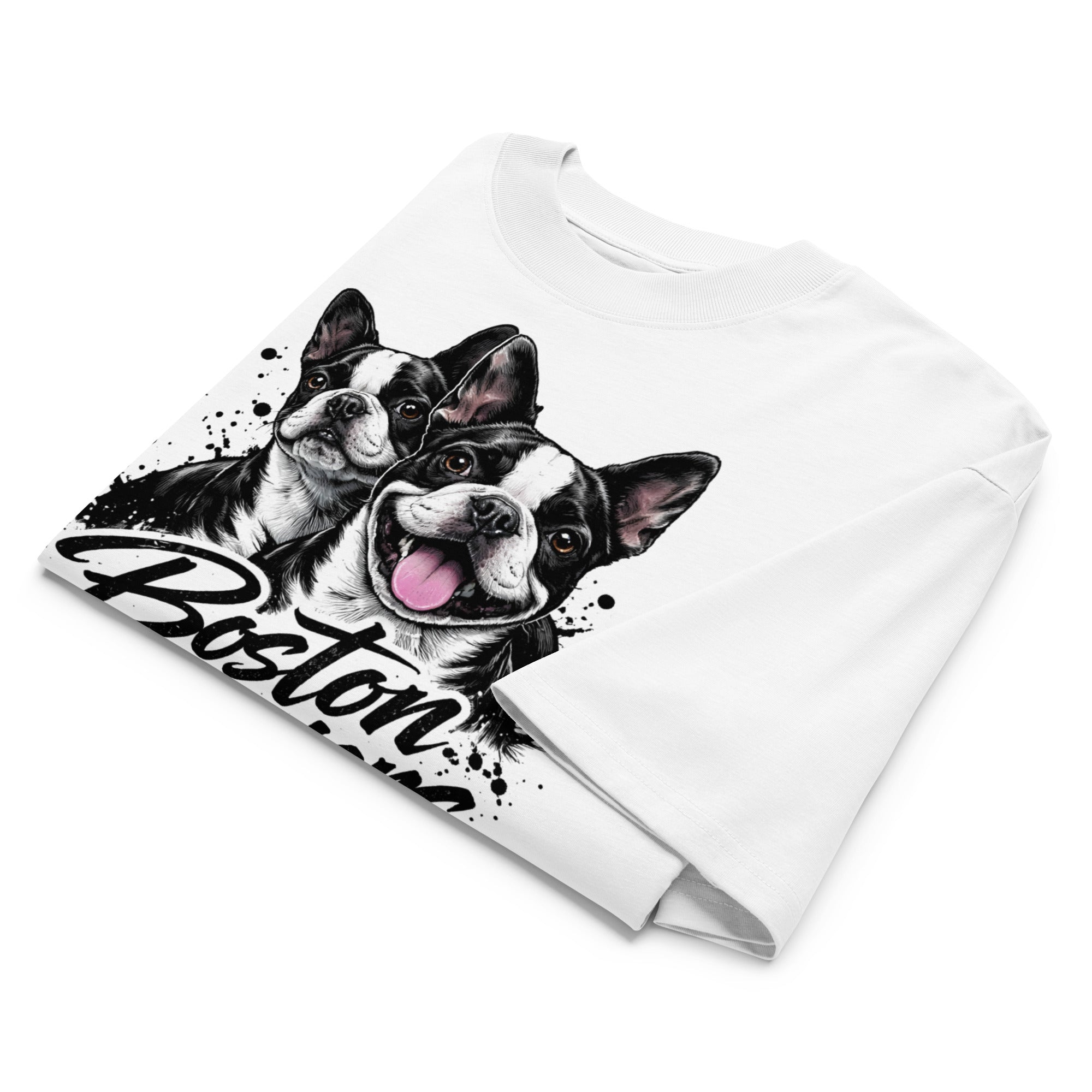 Boston Terriers Graffiti Streetwear Unisex Organic Oversized High Neck T-Shirt .