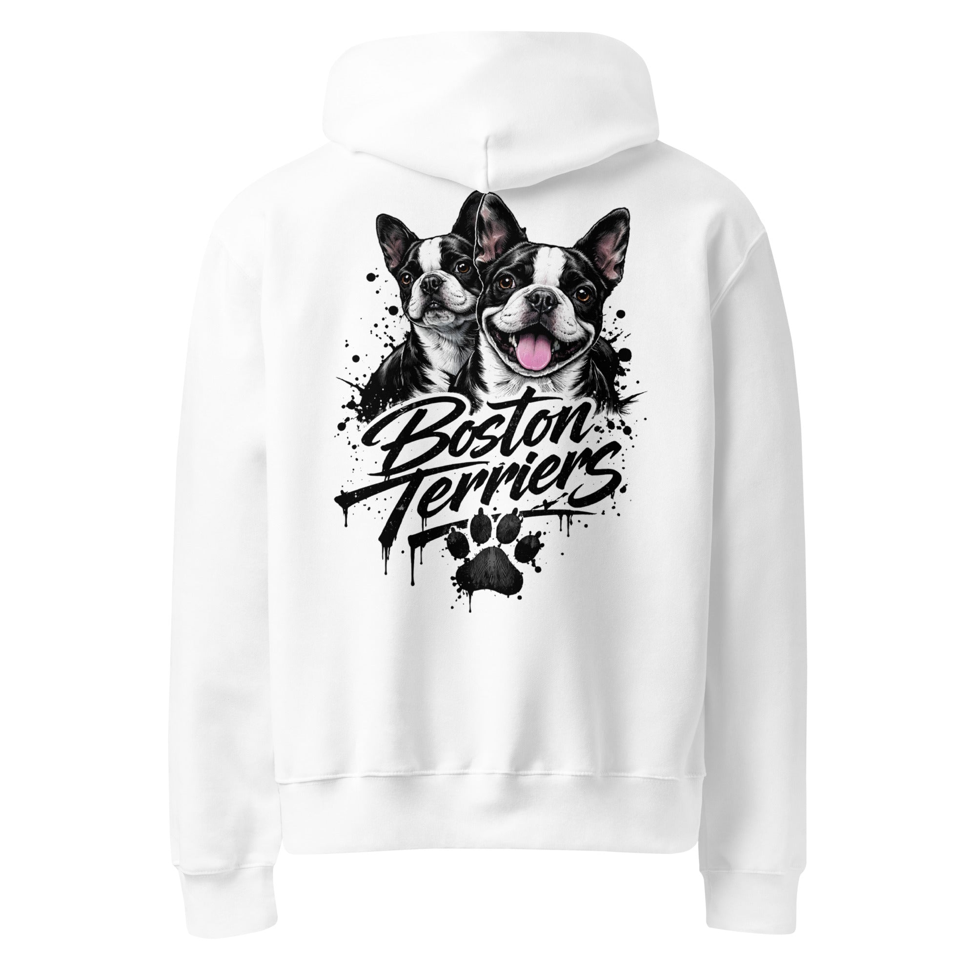 Boston Terriers Graffiti Streetwear Oversized Heavyweight Hoodie . White