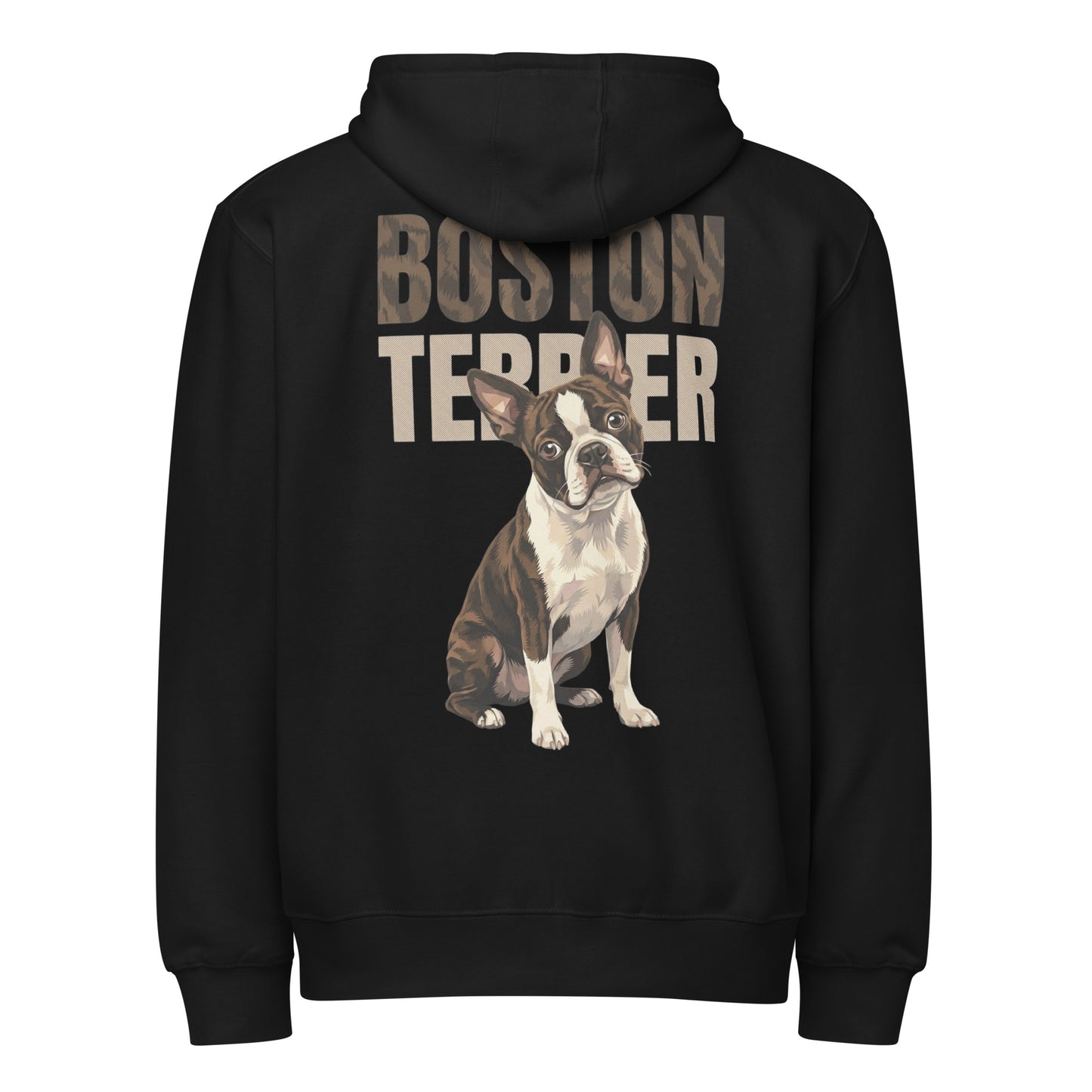 Brindle Boston Terrier Dog Premium Full Zip Hoodie . Black