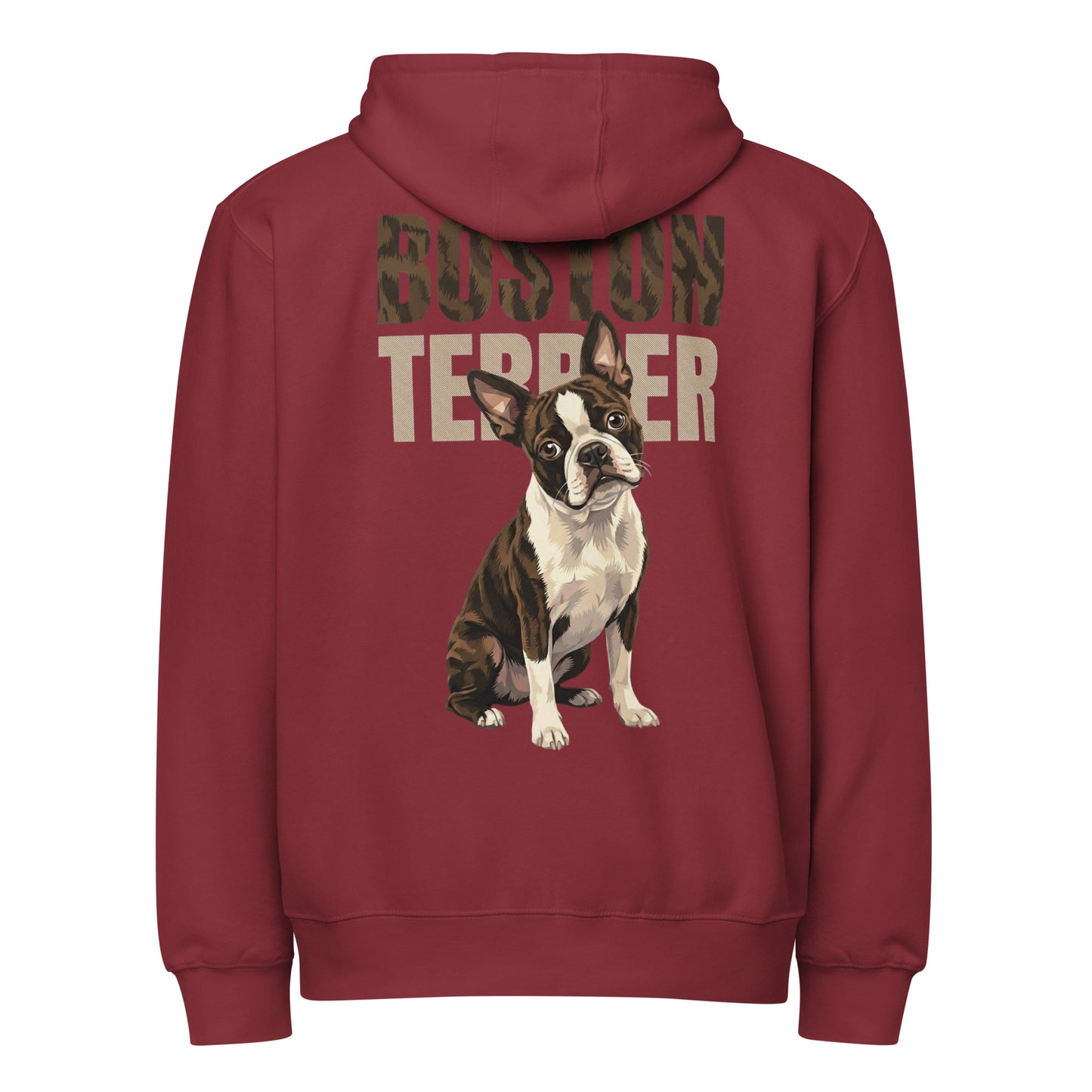 Brindle Boston Terrier Dog Premium Full Zip Hoodie . Burgundy