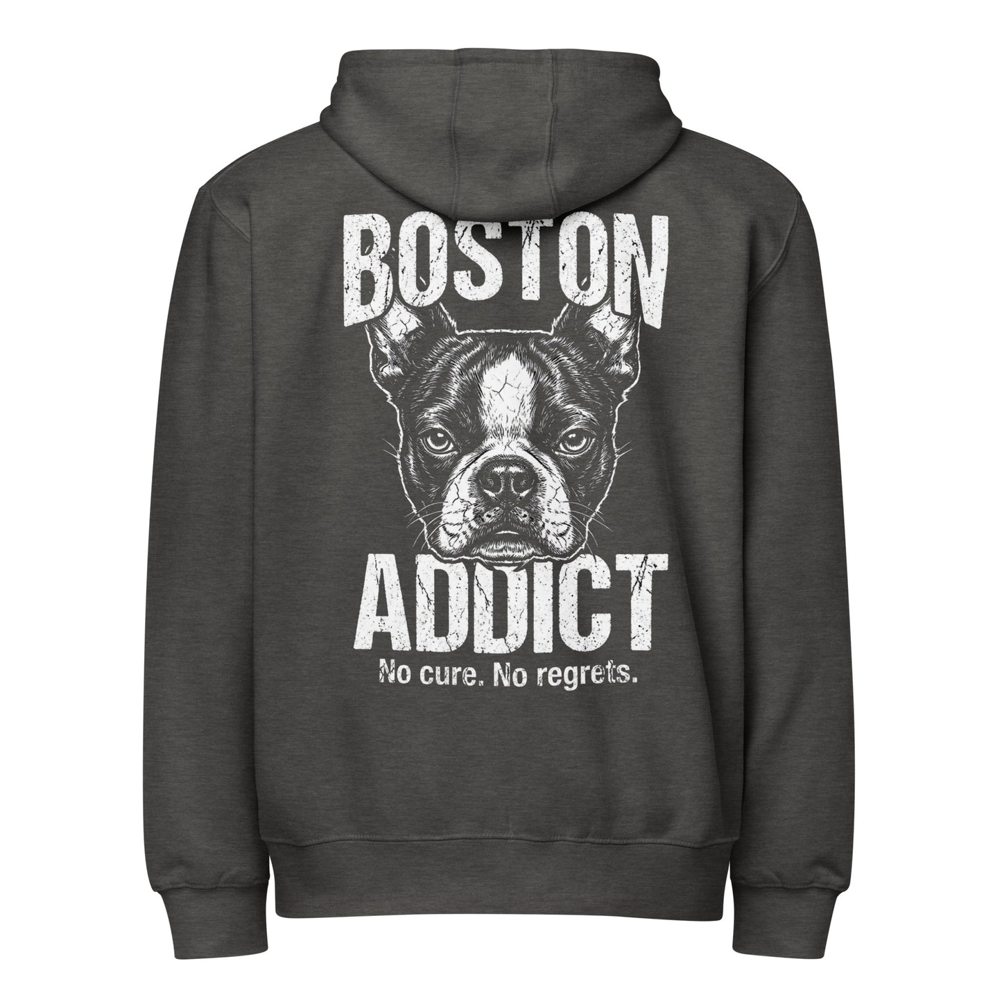 Boston Addict (No Cure. No Regrets.) Premium Full Zip Hoodie . Charcoal Heather