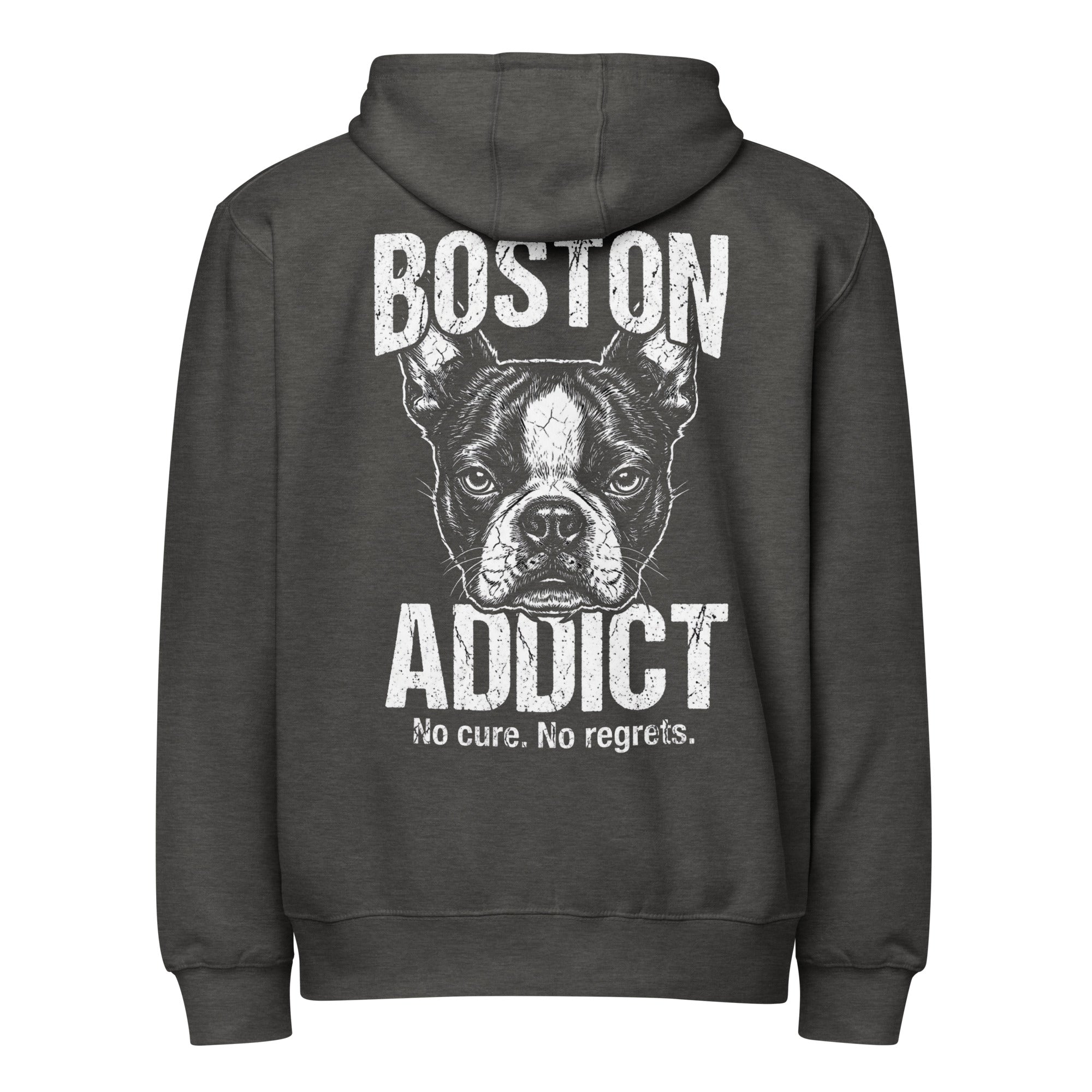 Boston Addict (No Cure. No Regrets.) Premium Full Zip Hoodie . Charcoal Heather