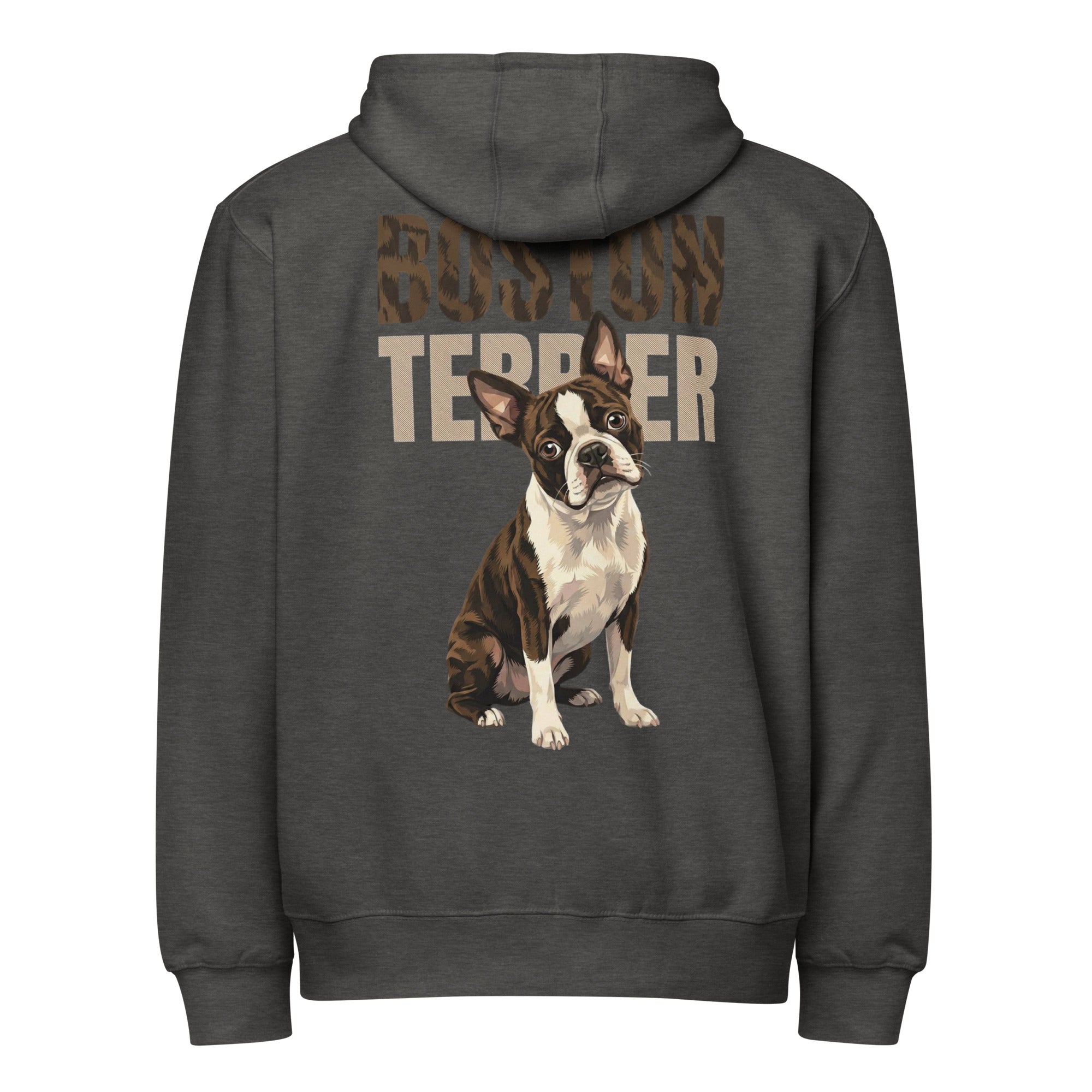 Brindle Boston Terrier Dog Premium Full Zip Hoodie . Charcoal Heather