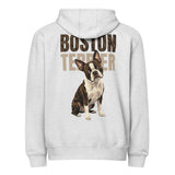 Brindle Boston Terrier Dog Premium Full Zip Hoodie . Heather Grey