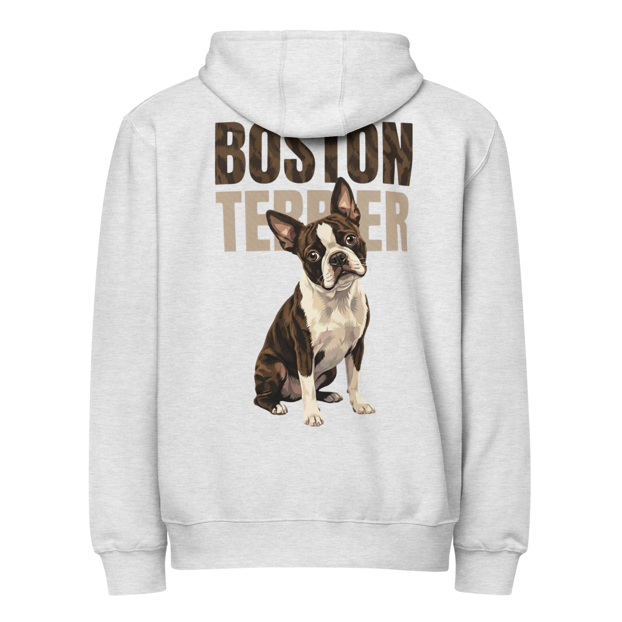 Brindle Boston Terrier Dog Premium Full Zip Hoodie . Heather Grey
