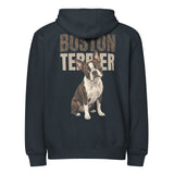 Brindle Boston Terrier Dog Premium Full Zip Hoodie . Navy