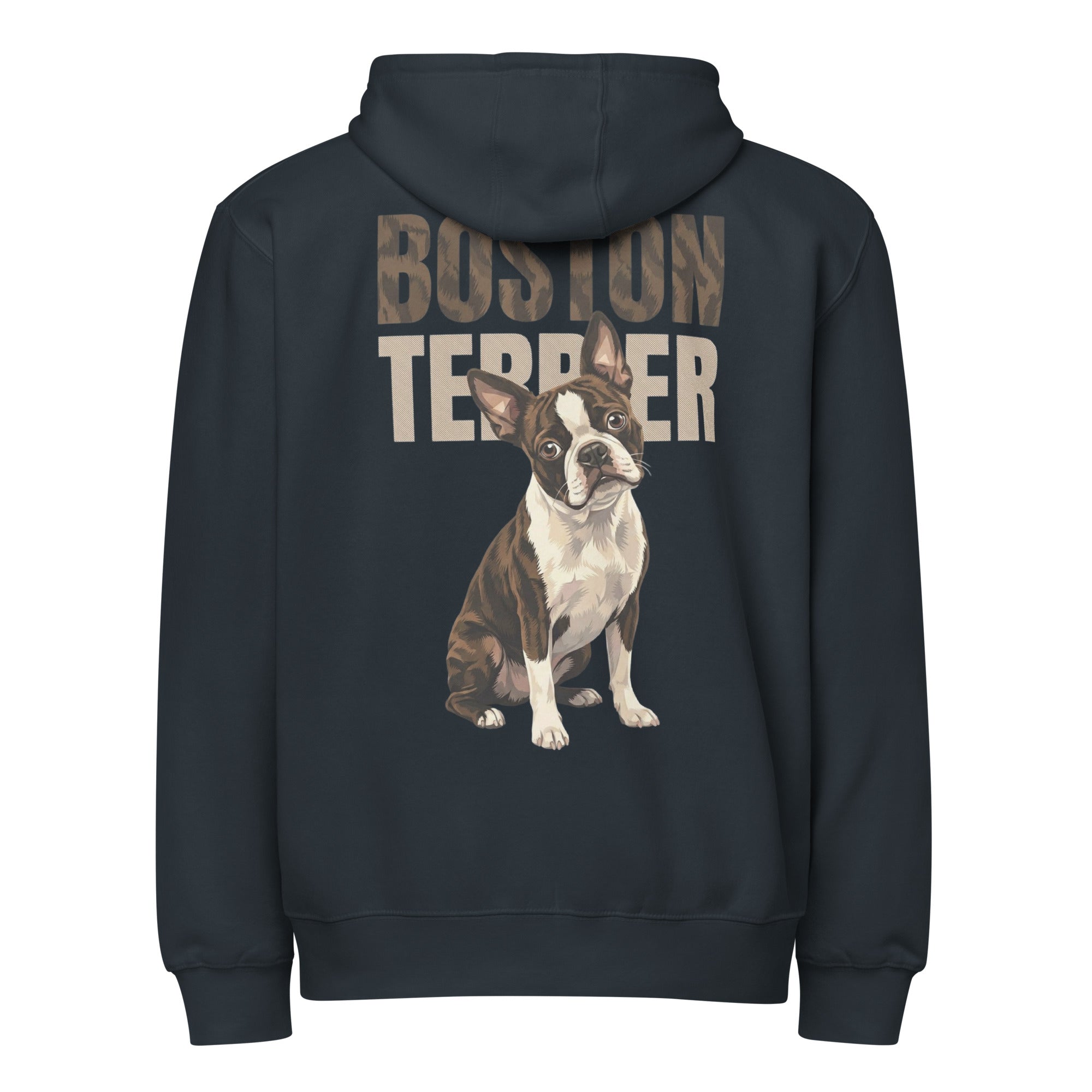Brindle Boston Terrier Dog Premium Full Zip Hoodie . Navy