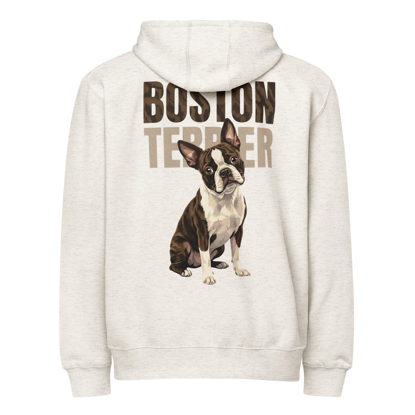 Brindle Boston Terrier Dog Premium Full Zip Hoodie . Oatmeal Heather