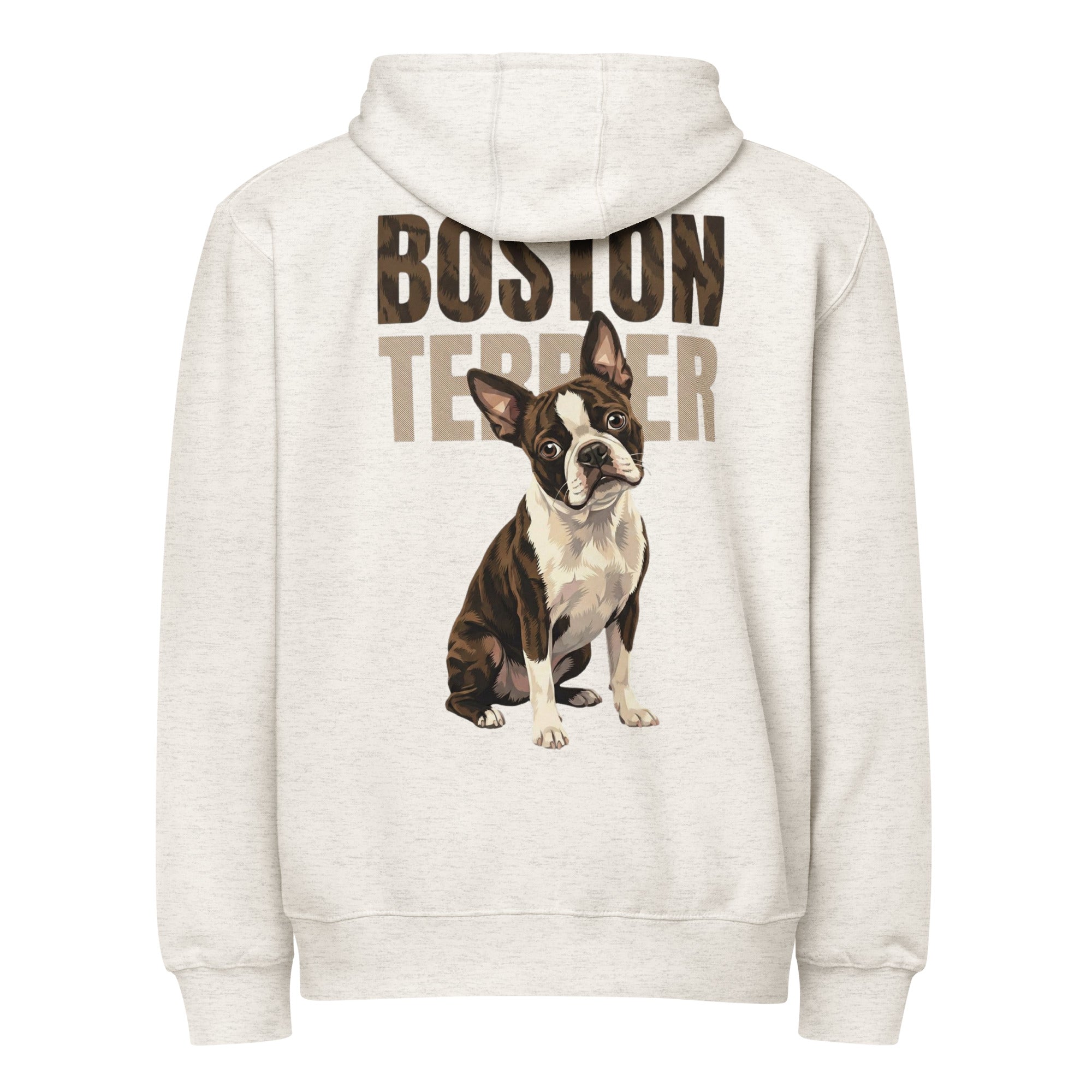 Brindle Boston Terrier Dog Premium Full Zip Hoodie . Oatmeal Heather