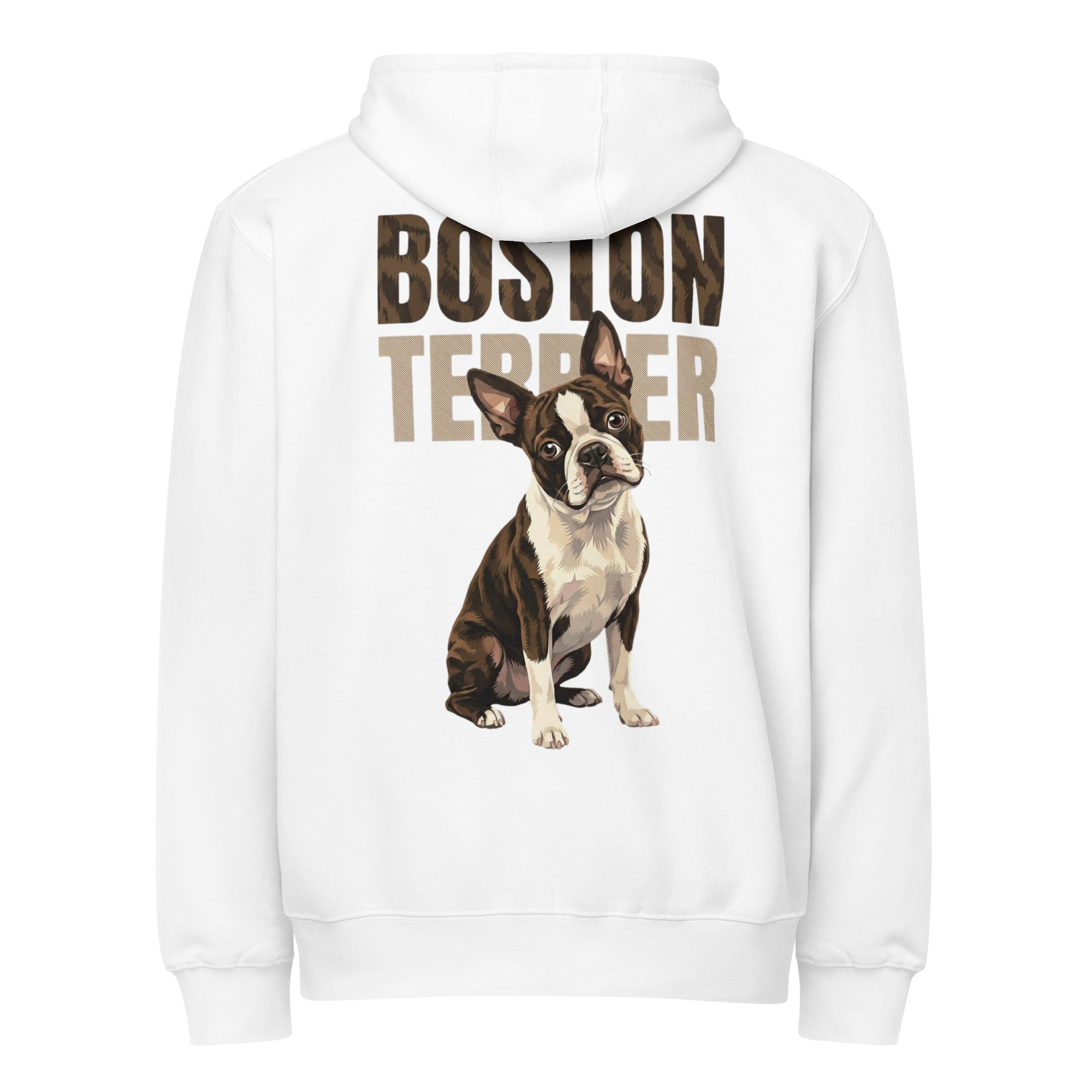 Brindle Boston Terrier Dog Premium Full Zip Hoodie . White