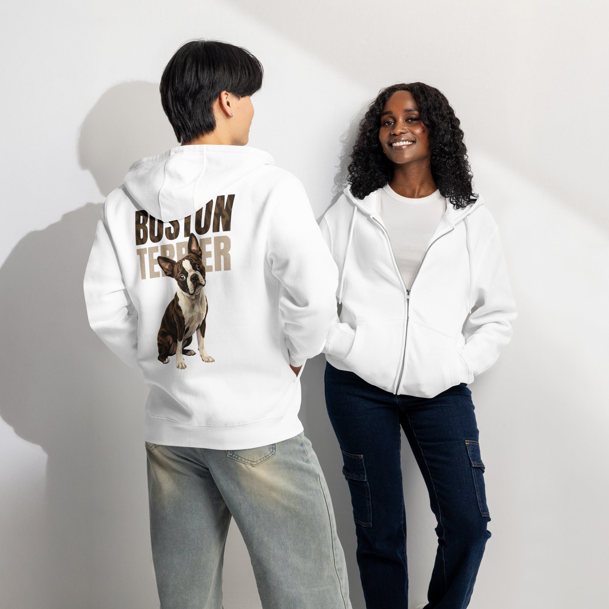Brindle Boston Terrier Dog Premium Full Zip Hoodie .